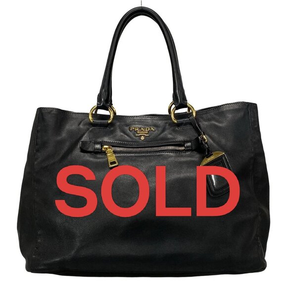 PRADA Logo Black Leather Tote Bag 539-050825